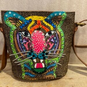 Hand painted small fur shoulder bag.